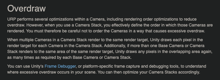 Camera stacking overdraw URP